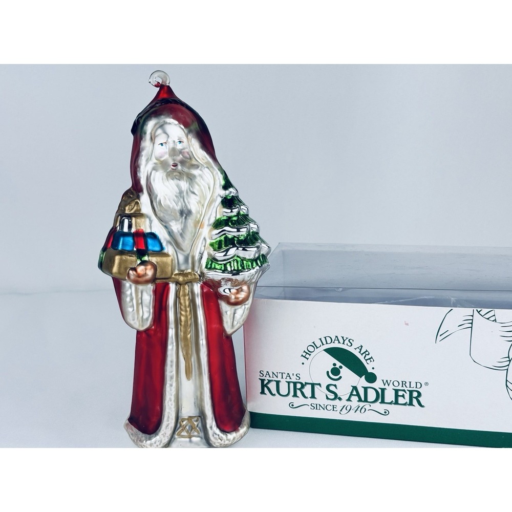 Kurt Adler Santa's World With Gifts & Tree Mercury Glass Christmas Ornament VTG
